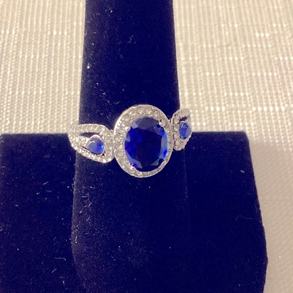 Sapphire Lab Created Silver Tone Ring
